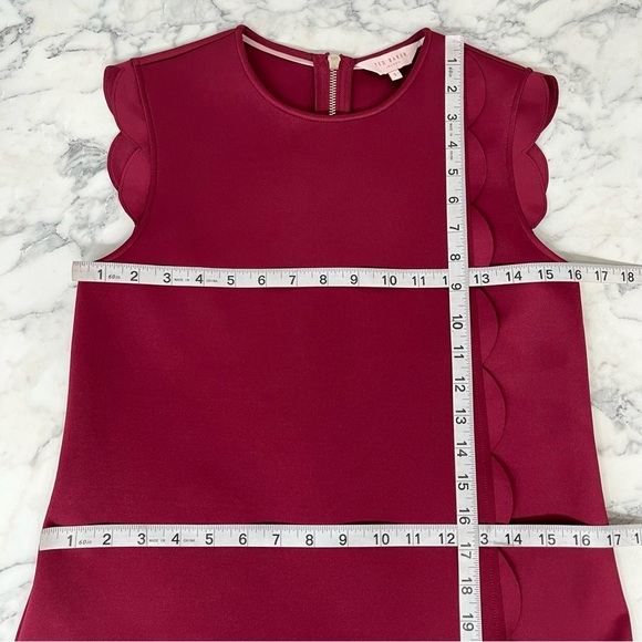 Ted Baker Women's Maroon Jasmint Scallop Overlay Shift Dress Size 1 US XS - Picture 8 of 16
